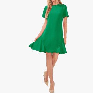 CeCe Ruffle Neck Godet Dress Green Size 6